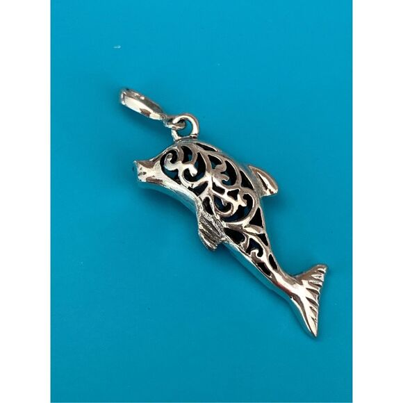 Dolphin Ornate Sterling Silver Jewelry Charm #beach - Picture 2 of 3